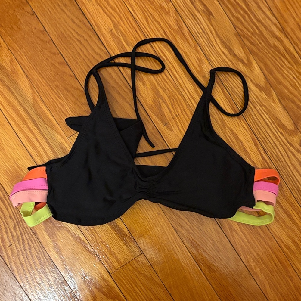 Black Multicolor Women's Bikini Top